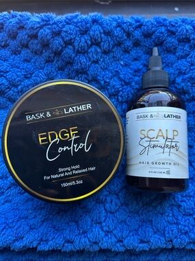 Bask & Lather Edge Control & Scalp Stimulator Hair Growth Oil Kit FRESH UNUSED